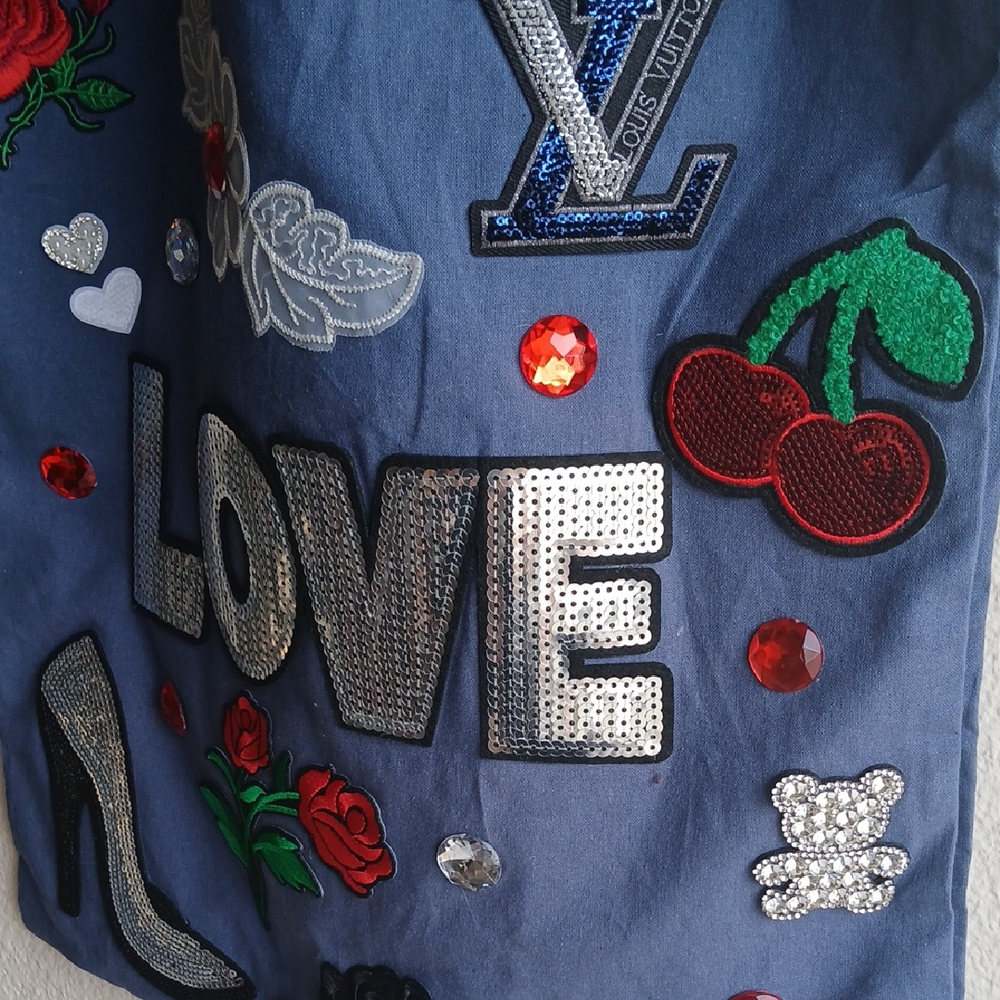 Blue Denim Tote with Playful Patches - Picture 3 of 11